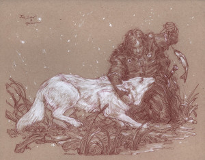 a_song_of_ice_and_fire__jon_snow_and_ghost_fishing_by_donatoarts-d6y2k8h